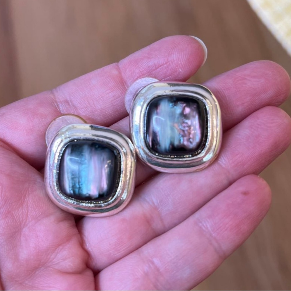 Earrings Silver Statement Iridescent Stud Post - image 2